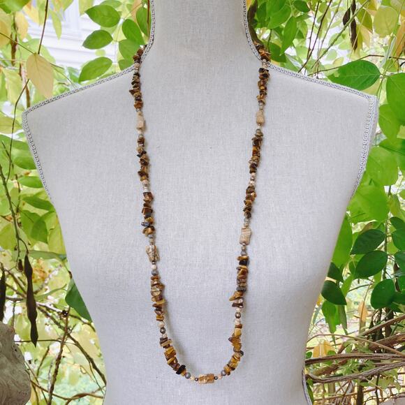 VTG Signed Relios Sterling Silver Tiger’s Eye Jasper Southwestern Necklace Boho - Picture 2 of 11